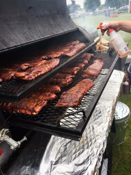 Pork Ribs on Meadow Creek TS250 Tank Smoker With Meadow Creek BBQ42 Chicken Cooker