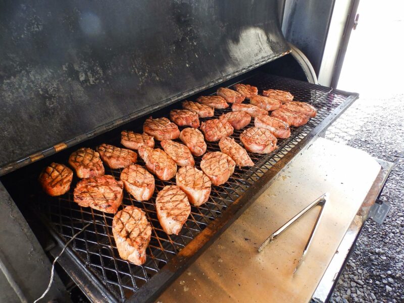 Thick Cut Pork Chops on Meadow Creek TS120 Tank Smoker